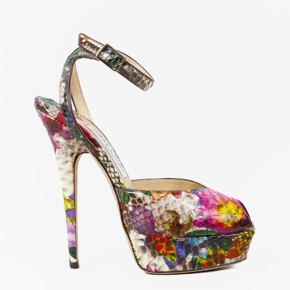 Jimmy Choo Floral Python Platform Sandals - Picture 1 of 10